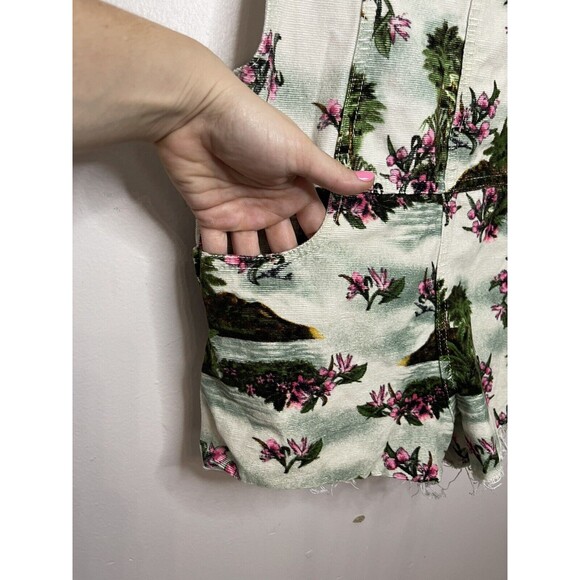 Farm Rio Stripe Women's P Small Shortalls Overalls Corduroy Tropical Print White - Picture 5 of 8